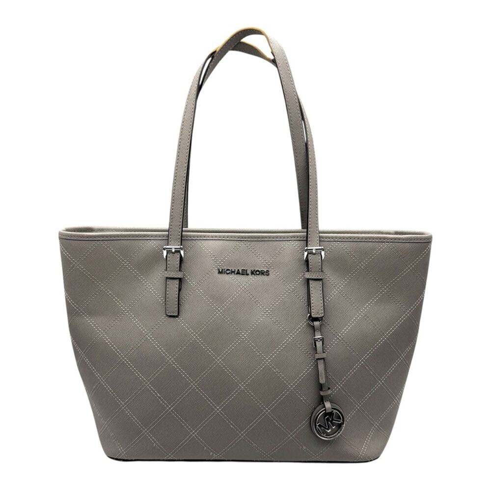 MICHAEL Michael Kors Jet Set Travel Quilted Saffiano Tote Grey Silver